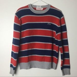 Vintage Izod Lacoste Red Blue Grey Stripe Sweater